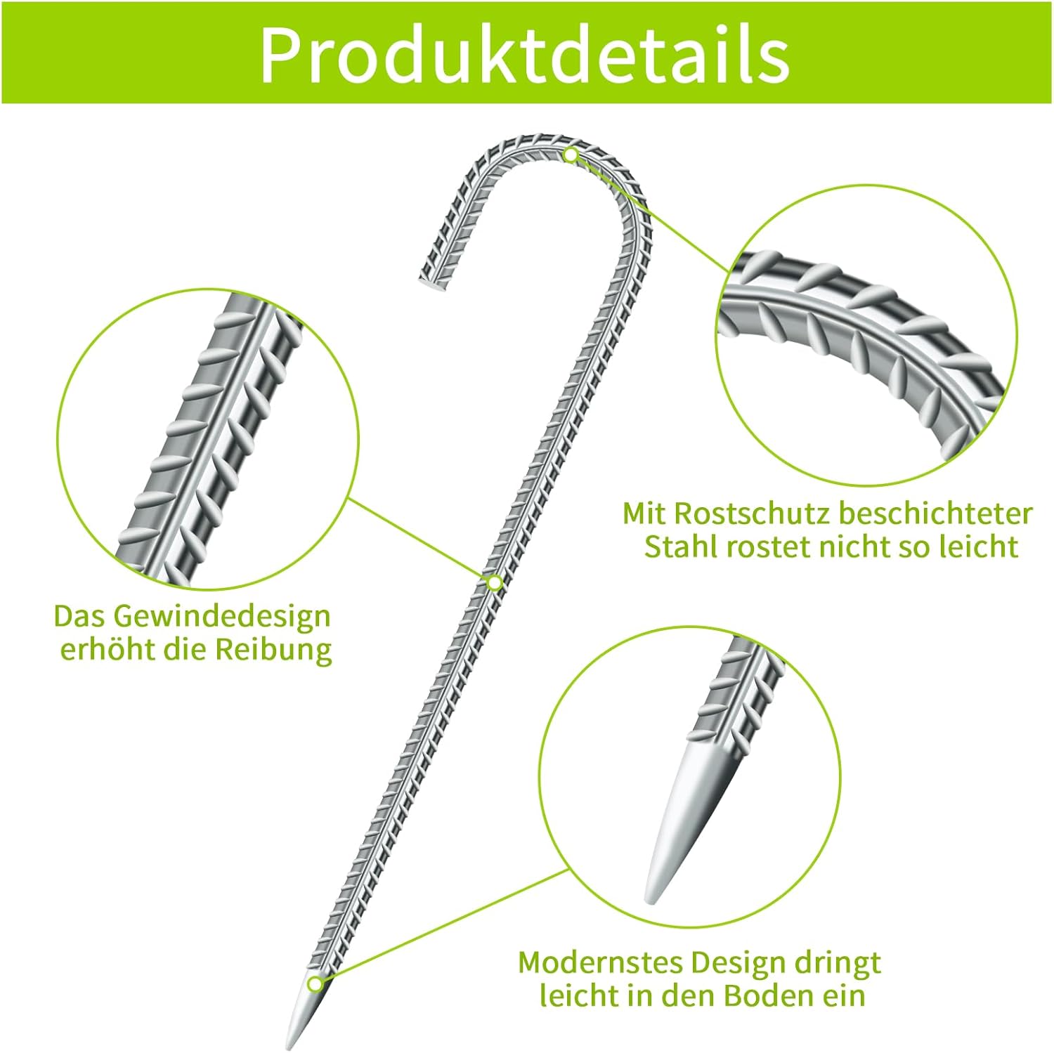 6 Picchetti da Pavimento Pesanti a J per Tenda - immagine 3