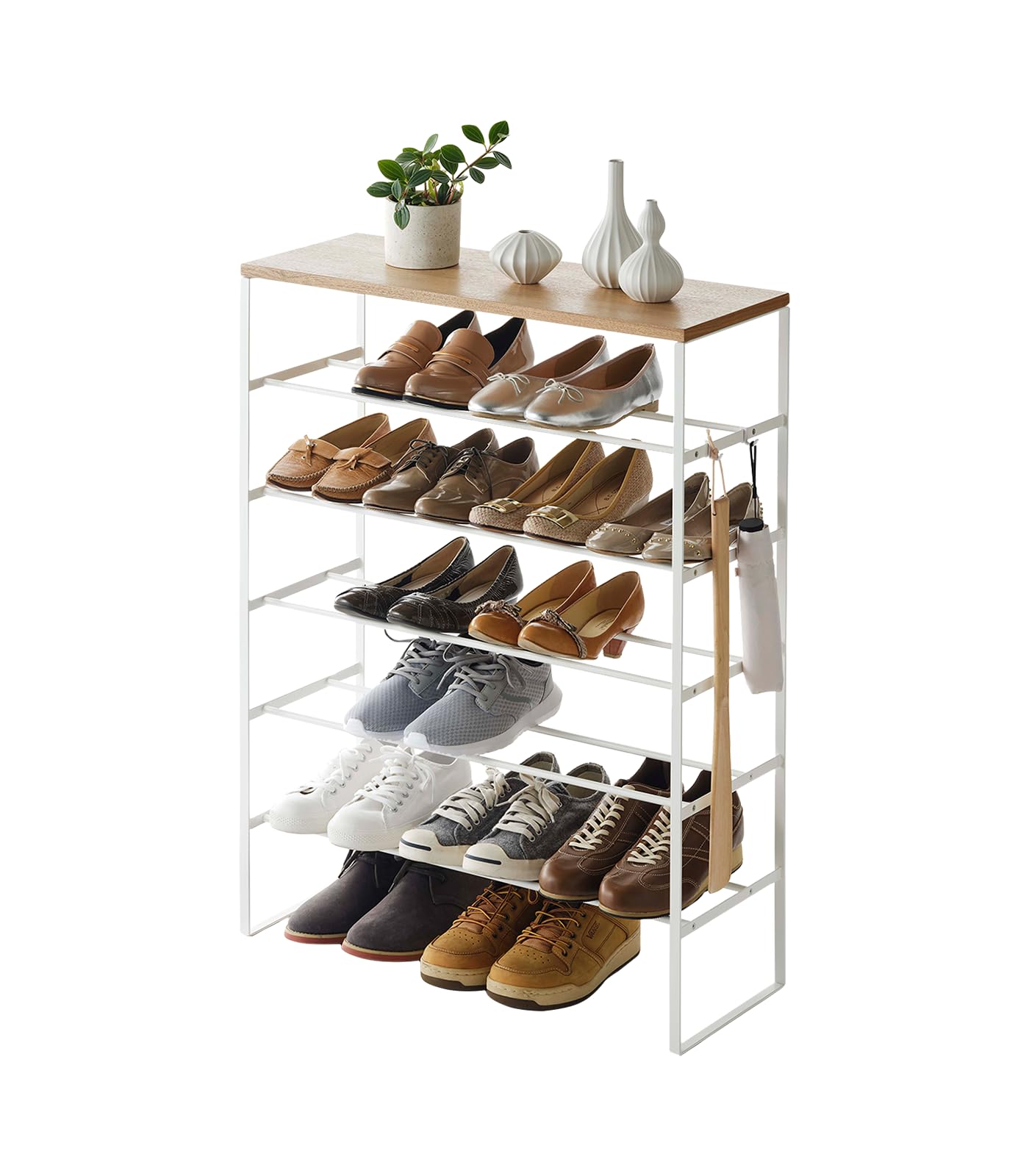 Yamazaki Home Tower - Scarpiera a 6 ripiani in legno, colore: bianco, acciaio