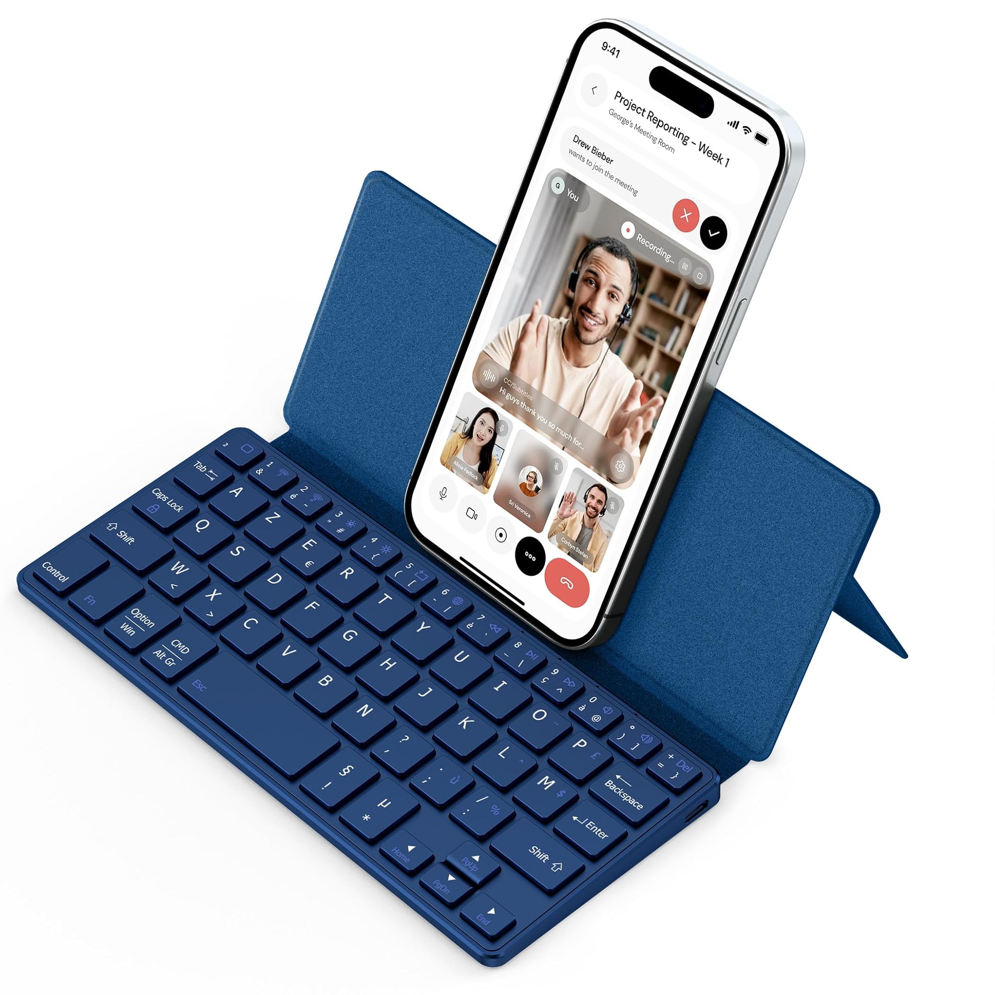 Cacoe Tastiera Bluetooth Pieghevole AZERTY, Blu Mare