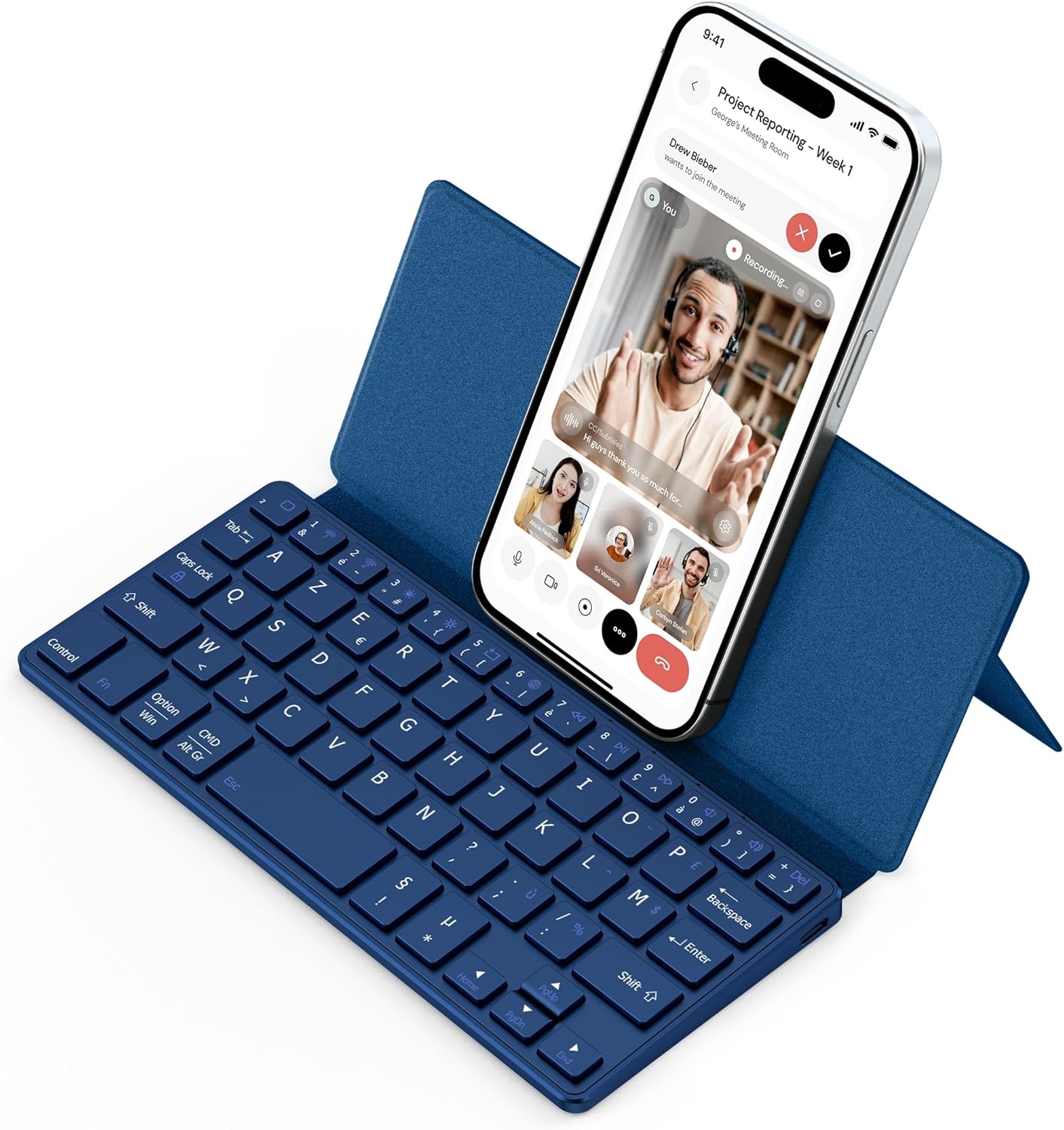 Cacoe Tastiera Bluetooth Pieghevole AZERTY, Blu Mare - immagine 1