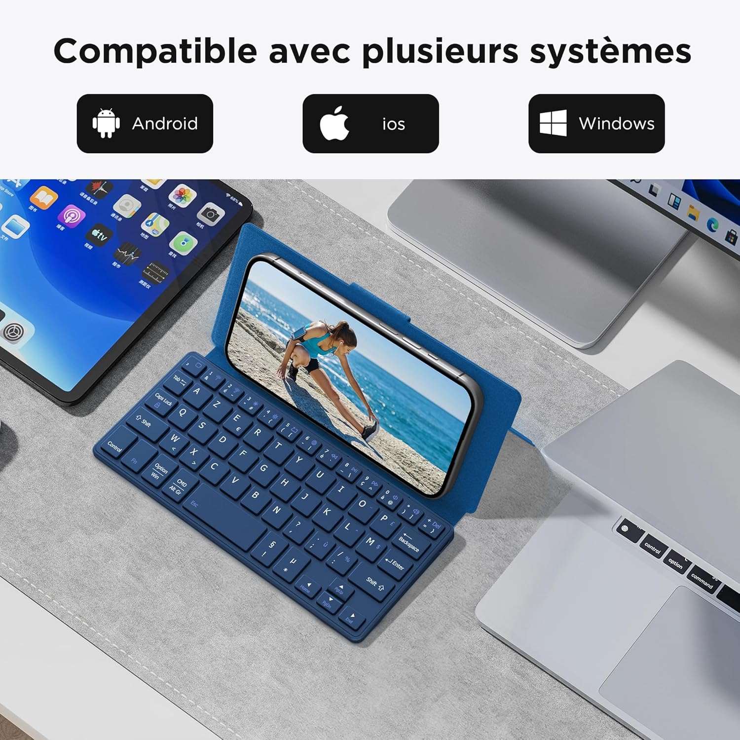 Cacoe Tastiera Bluetooth Pieghevole AZERTY, Blu Mare - immagine 4