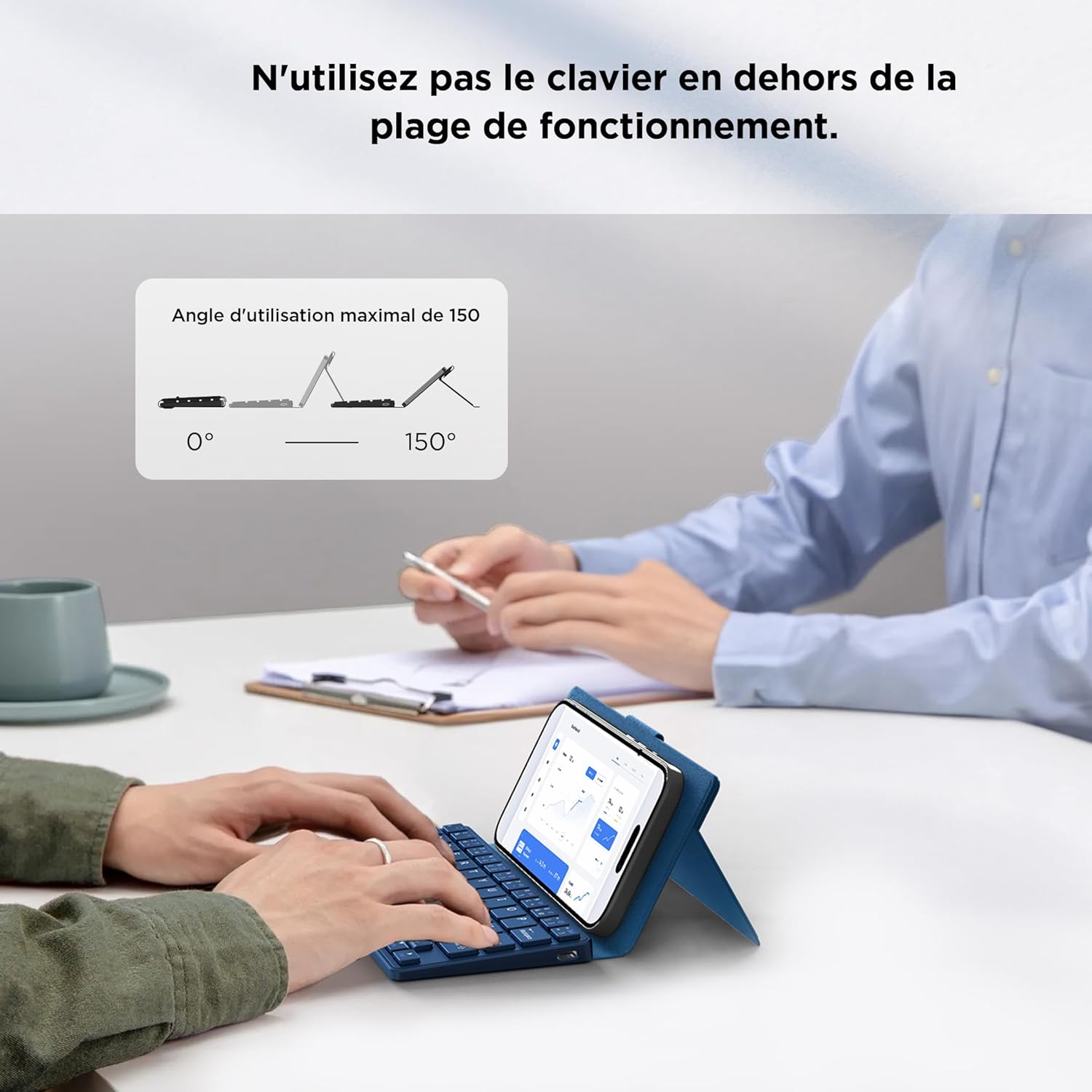 Cacoe Tastiera Bluetooth Pieghevole AZERTY, Blu Mare - immagine 7