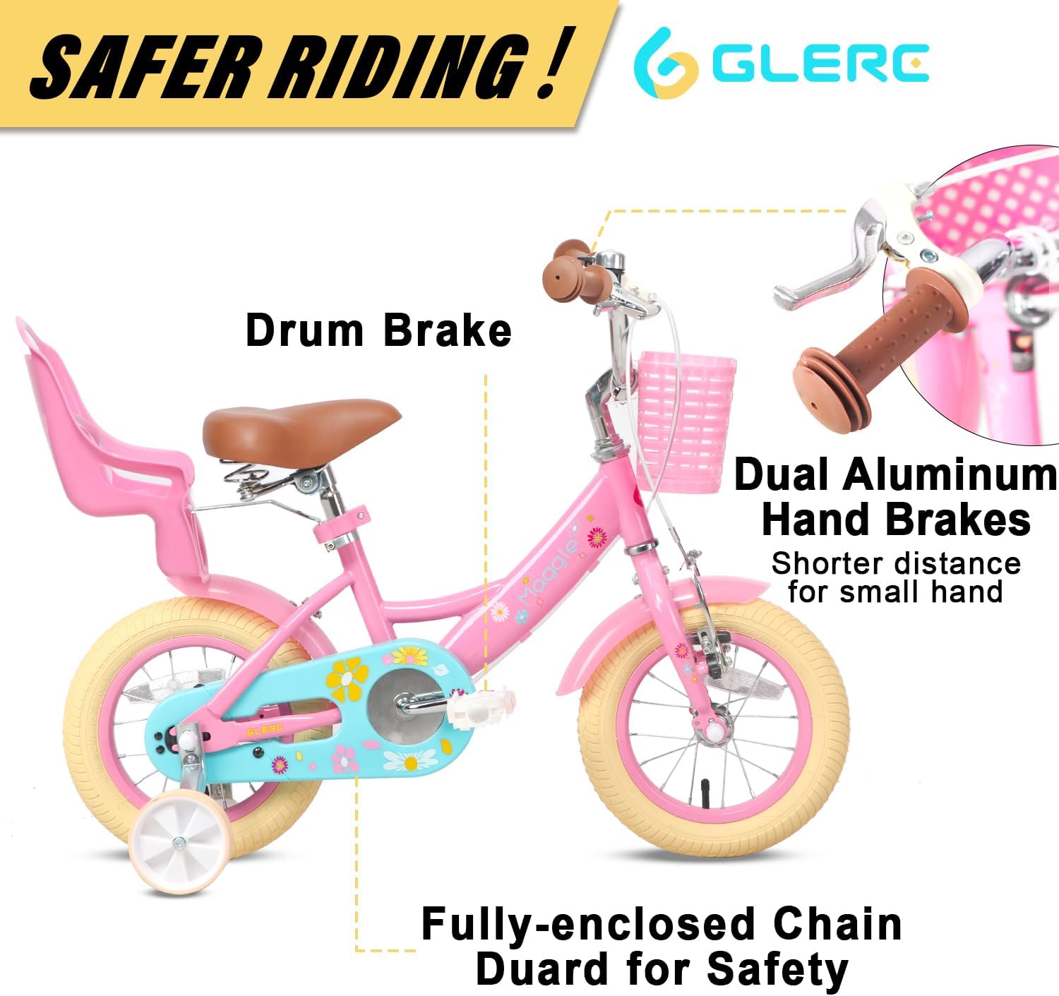 Glerc Bicicletta Bambine 40,6 cm con Cestino e Campanello - immagine 3