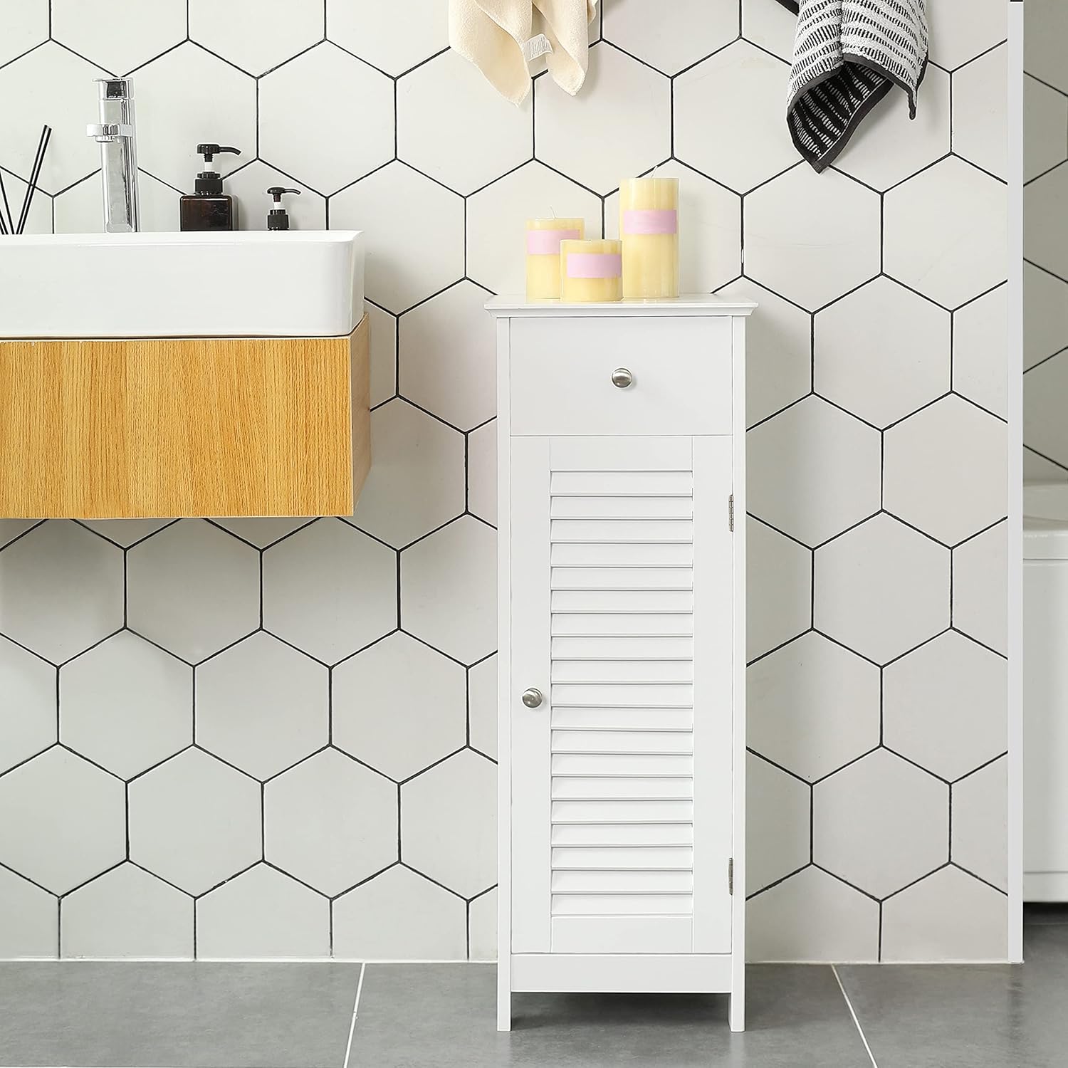 Vasagle Mobiletto Bagno Salvaspazio 30x32x87 cm, Bianco - immagine 6