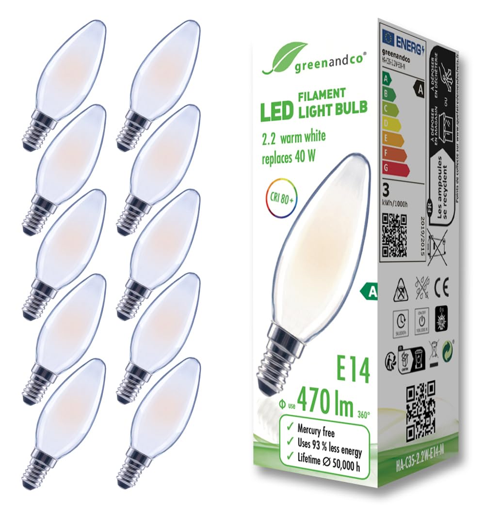 Greenandco 10 Lampadine LED E14 C35 Smerigliate 2,2W