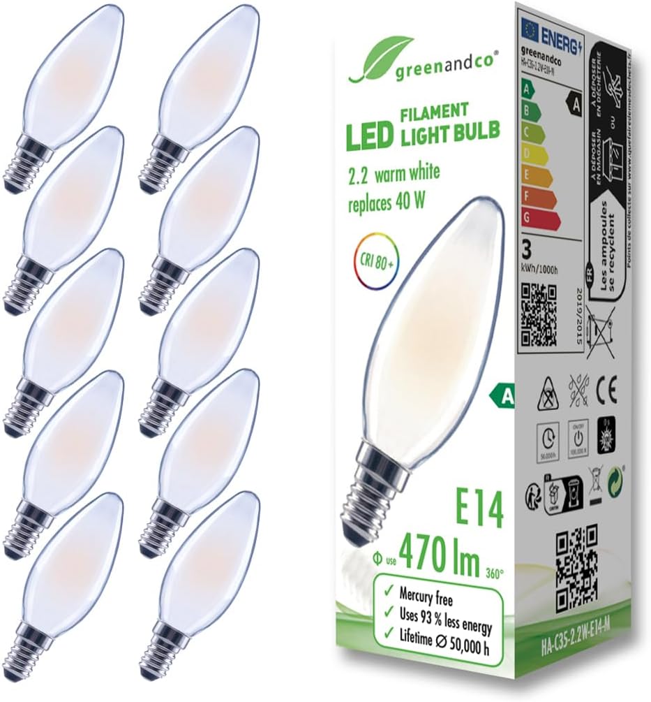 Greenandco 10 Lampadine LED E14 C35 Smerigliate 2,2W - immagine 1