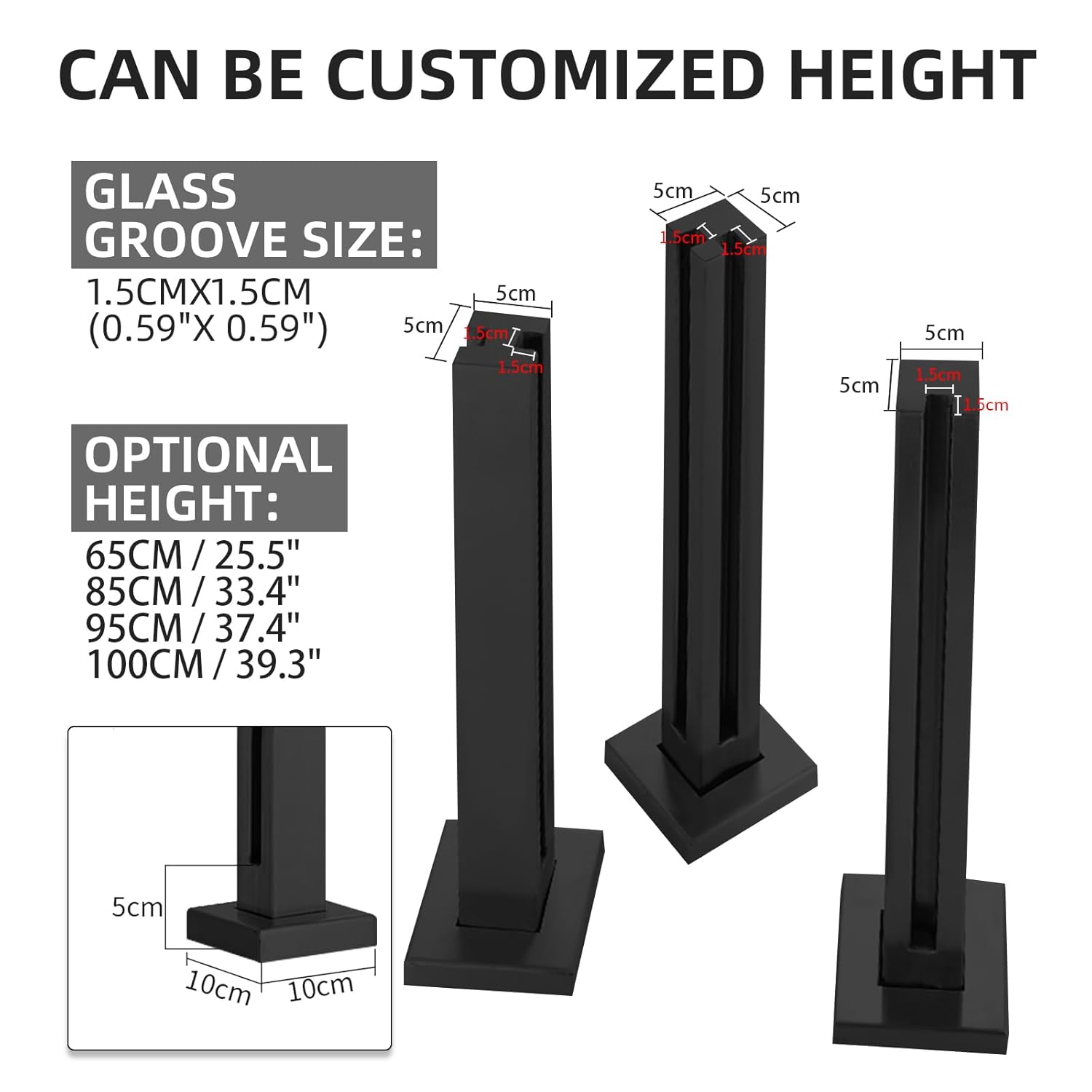 Palo per Balaustra in Vetro Nero 85cm - immagine 5