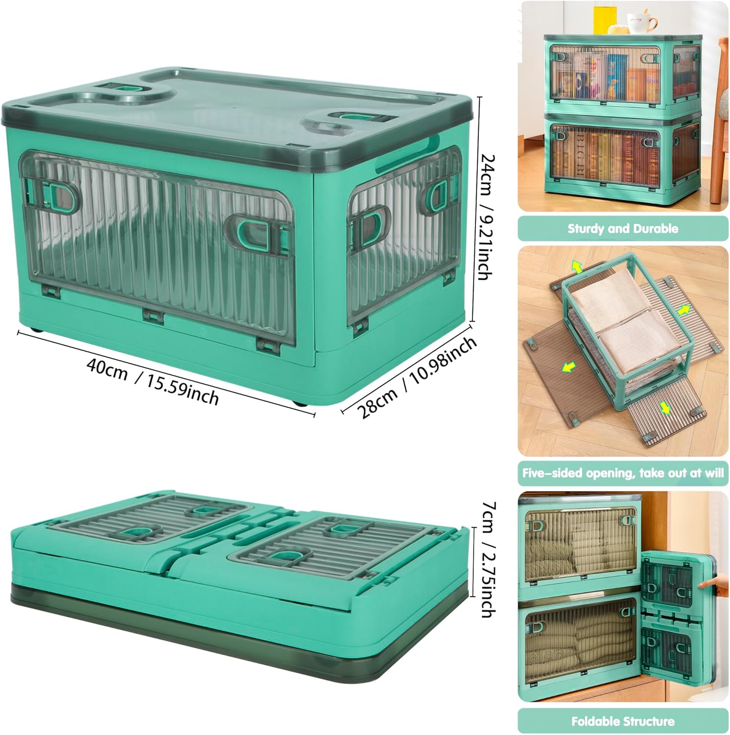 Creahaus Set 2 Scatole Portaoggetti Impilabili 28L, Blu