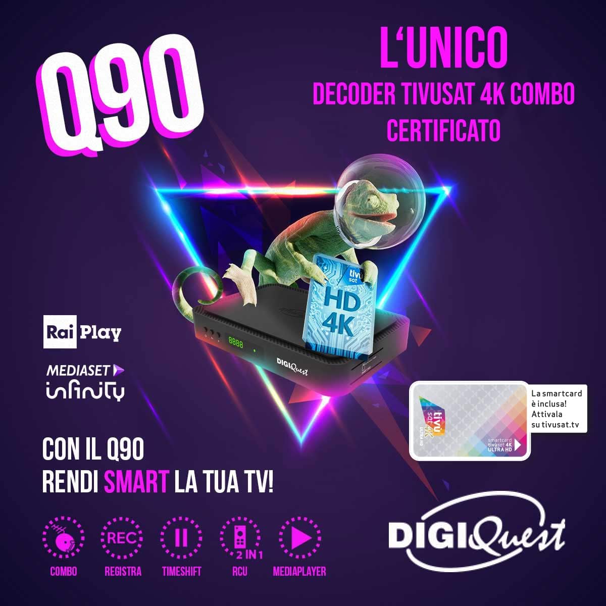 Digiquest Decoder tivùsat COMBO 4K Q90, Nero - immagine 4