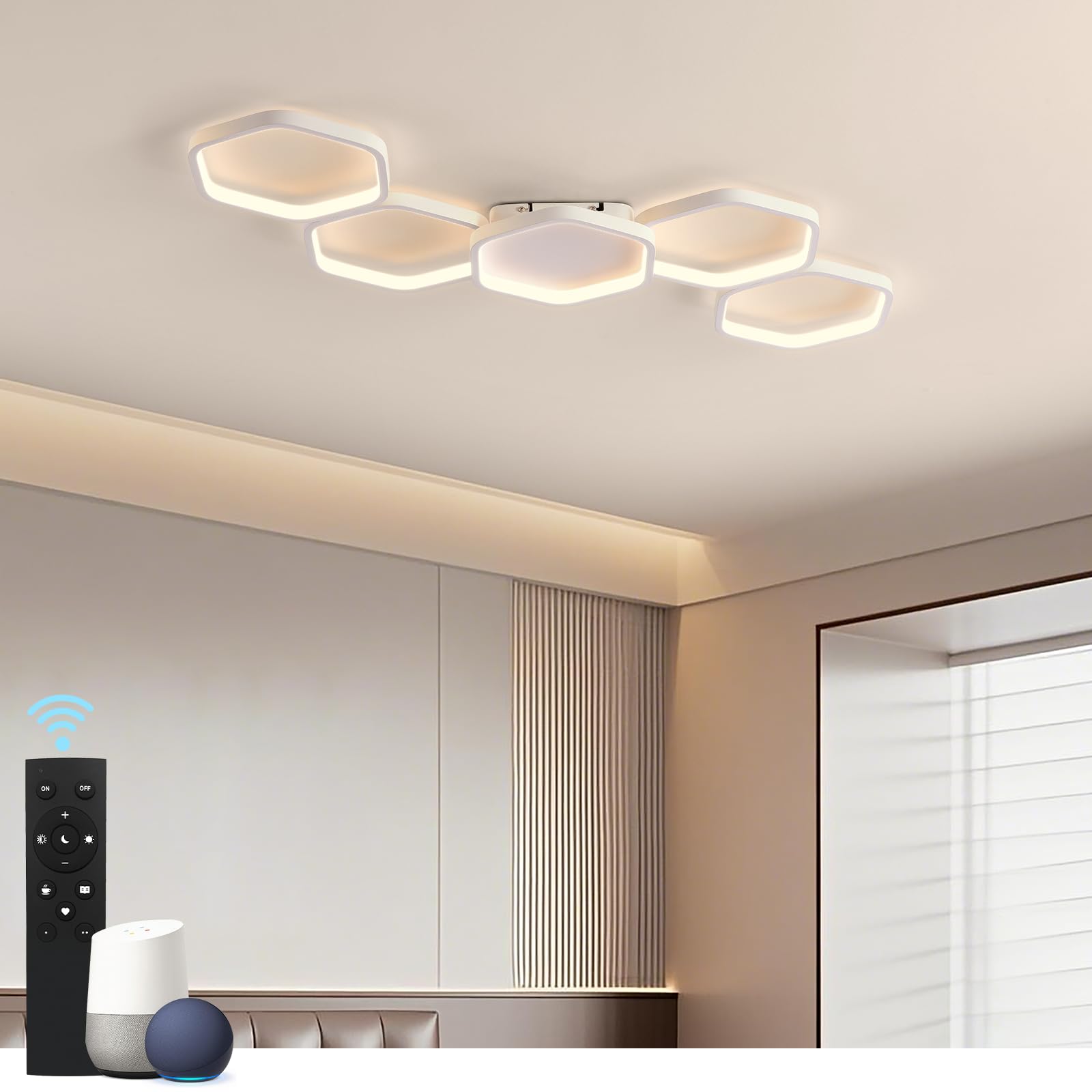 Yuanfenghua Plafoniera LED Smart Alexa 90cm, Bianco