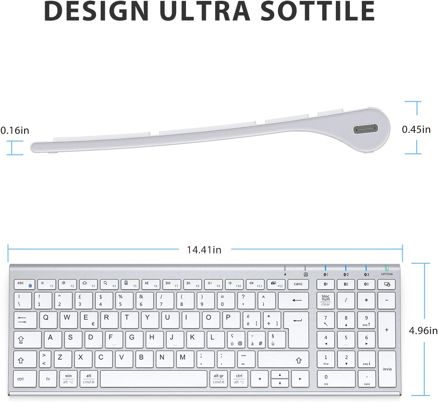 Iclever Tastiera Bluetooth Ricaricabile Multi-Dispositivo - immagine 5