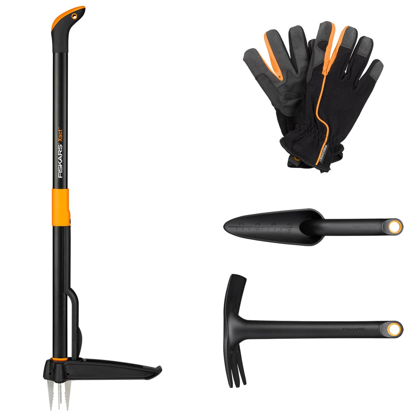 Fiskars Set 4 Attrezzi da Giardino Nero/Arancio