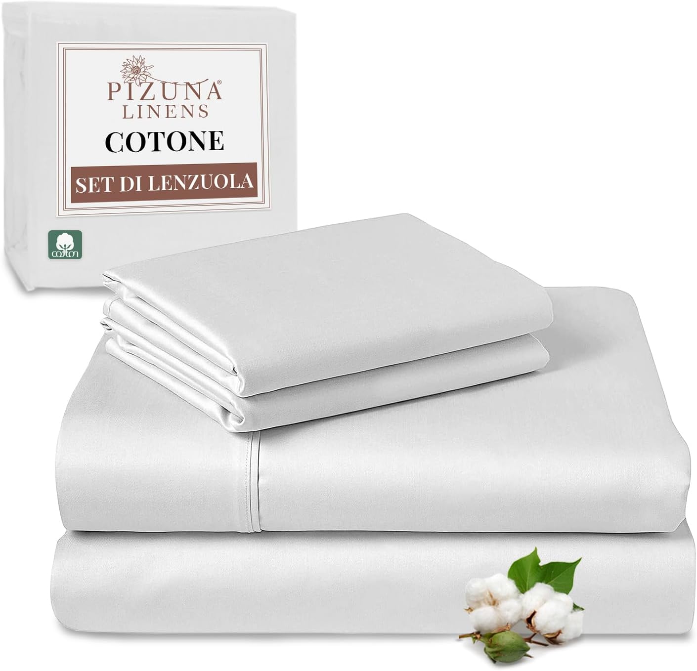 Pizuna Set Lenzuola Letto King Size Cotone 160x200cm, Bianco