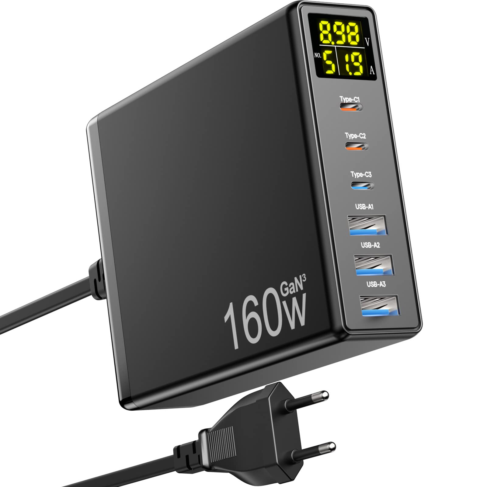 Caricatore USB C 160W GaN 6 Porte con Display LED