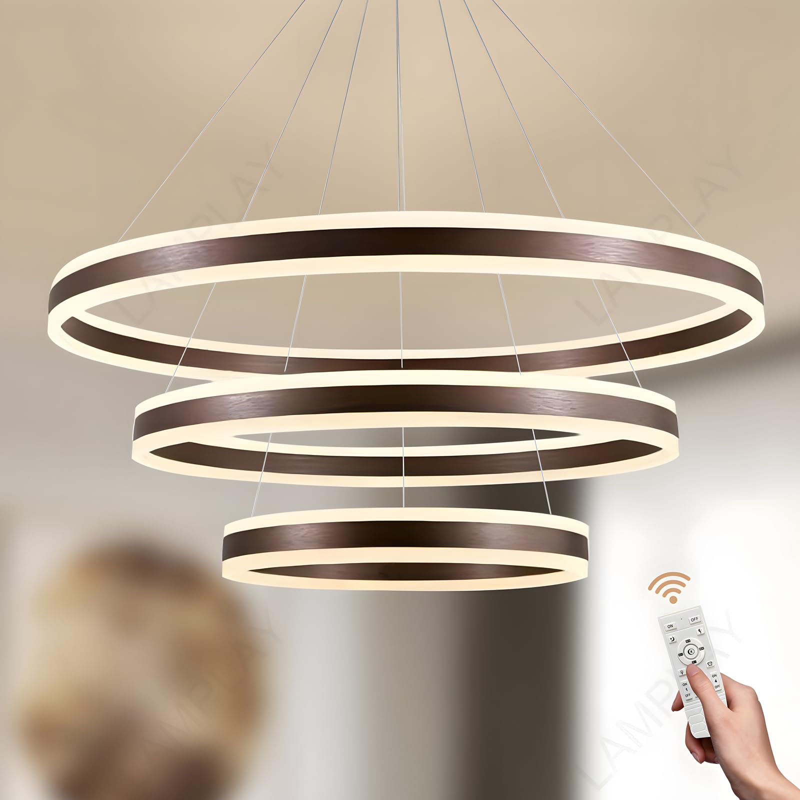 Lampada a Sospensione LED Rotonda 3 Anelli Marrone