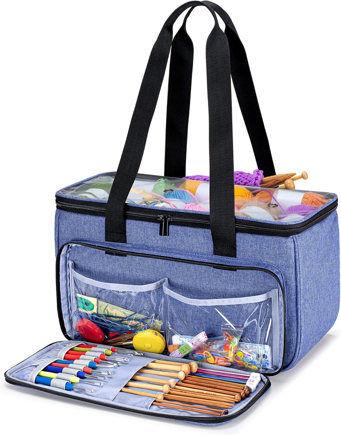 YARWO Borsa per Lavoro a Maglia e Uncinetto, Blu - immagine 1