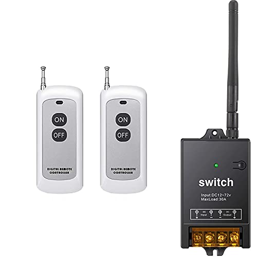 dstfuy Interruttore telecomando, relè DC 12V/24V/48V/72V/40A, interruttore RF wireless con portata 984 ft, interruttore remoto per allarmi antifurto, porta Lind con rulli, barriere per cancelli.