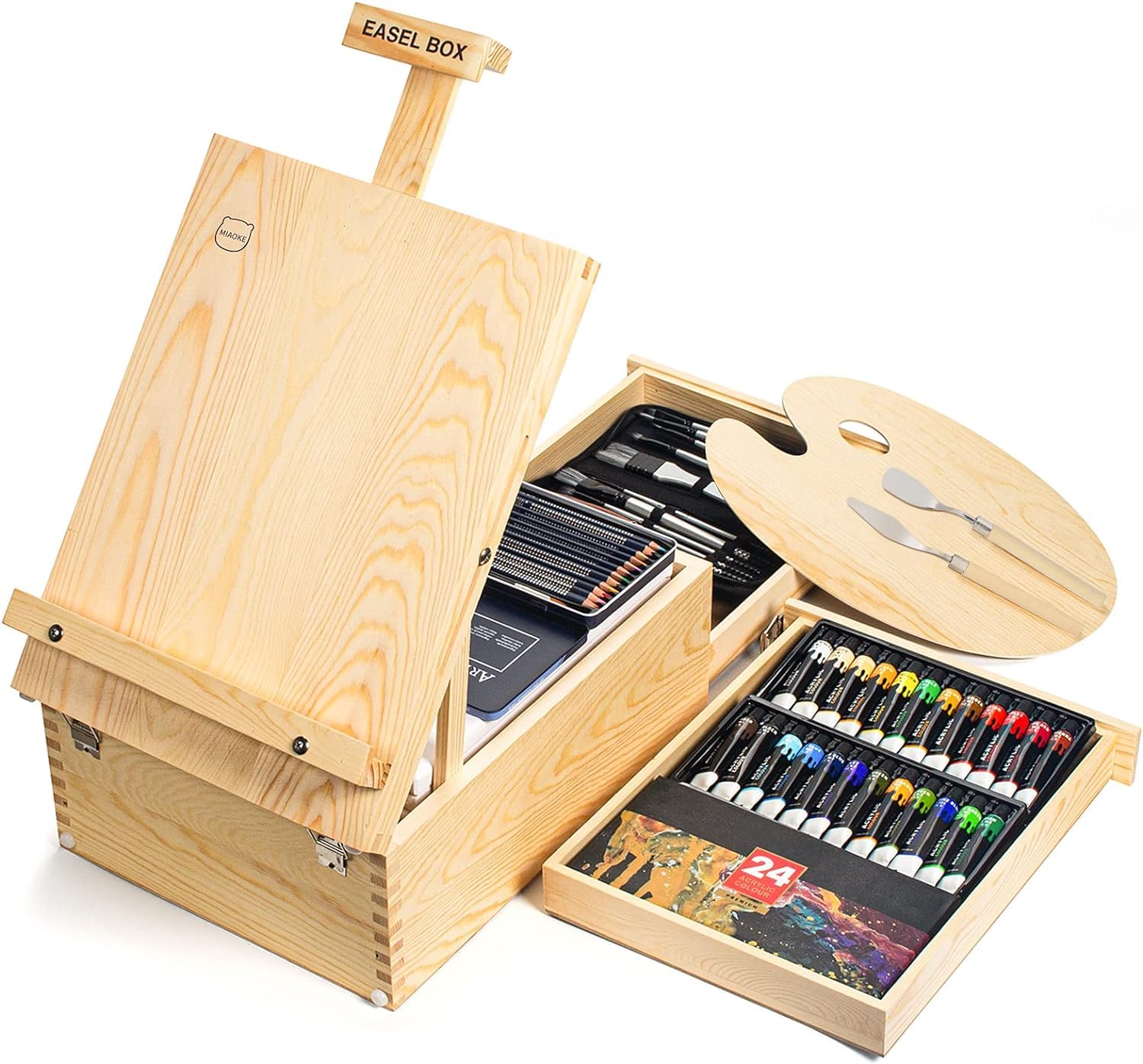 Cavalletto da Tavolo in Legno Regolabile con Set Pittura