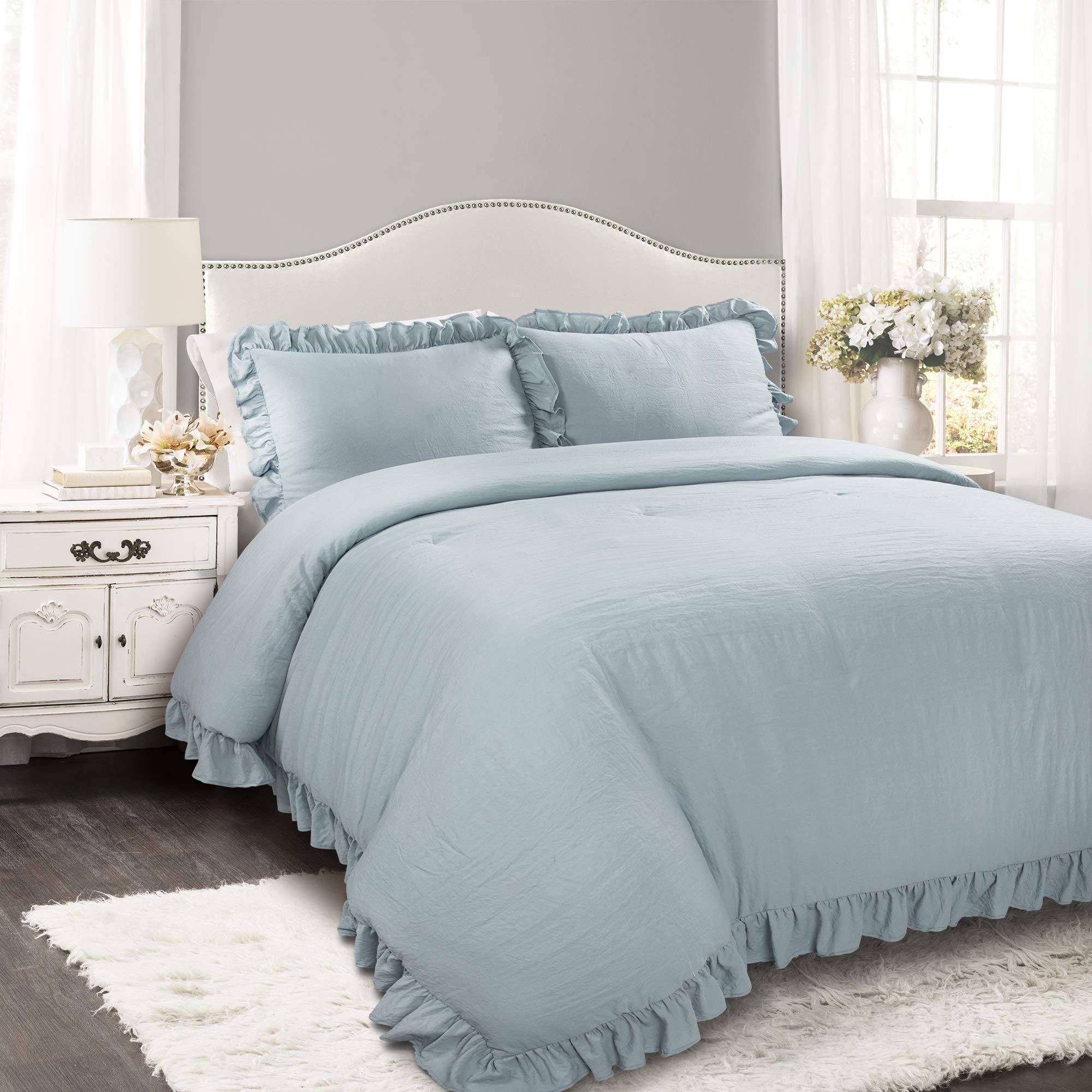Lush Decor Ruffle Reyna Comforter King Size, Blu Lago