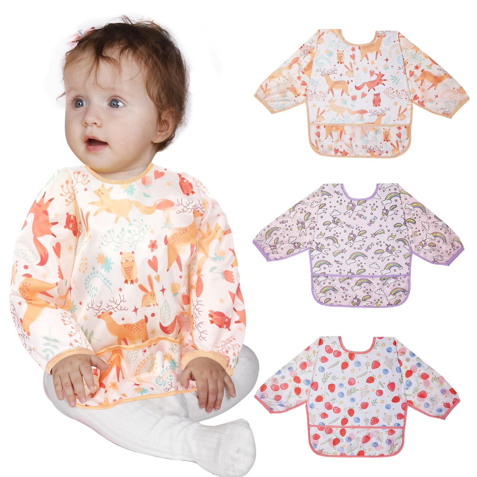 Lictin 3 pezzi Bavaglini a Manica Lunga Impermeabili