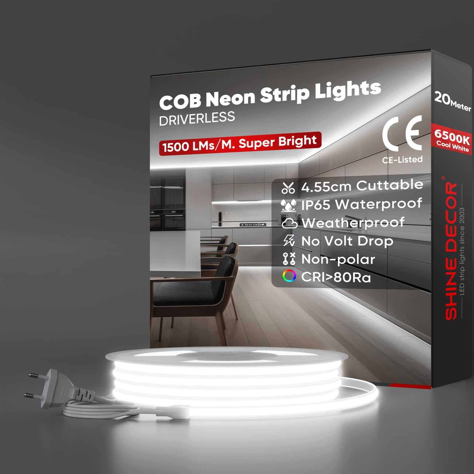 Shine Decor Striscia LED COB 20m IP65 Bianco Freddo