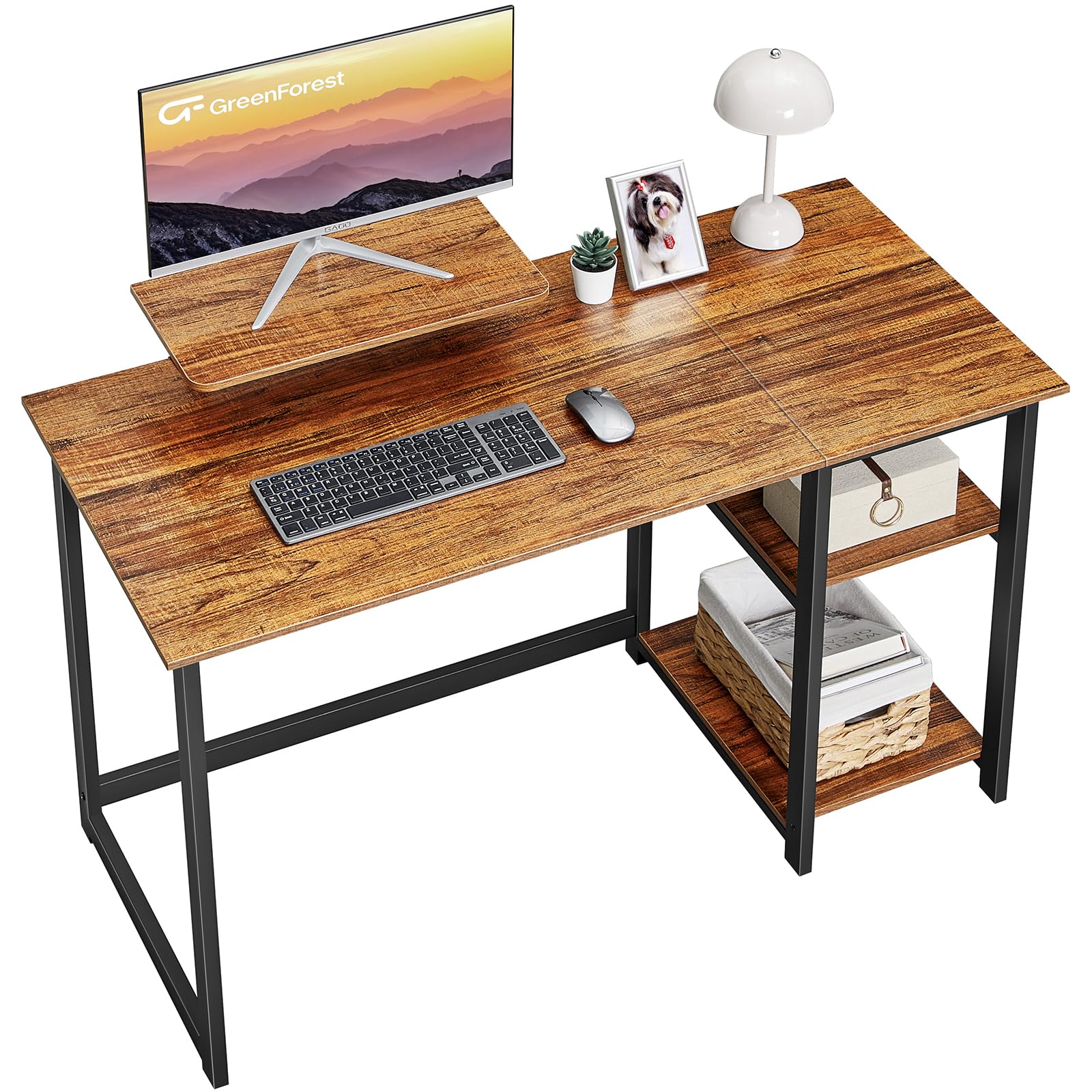 Greenforest Computer Desk 40 inch con Ripiani, Walnut
