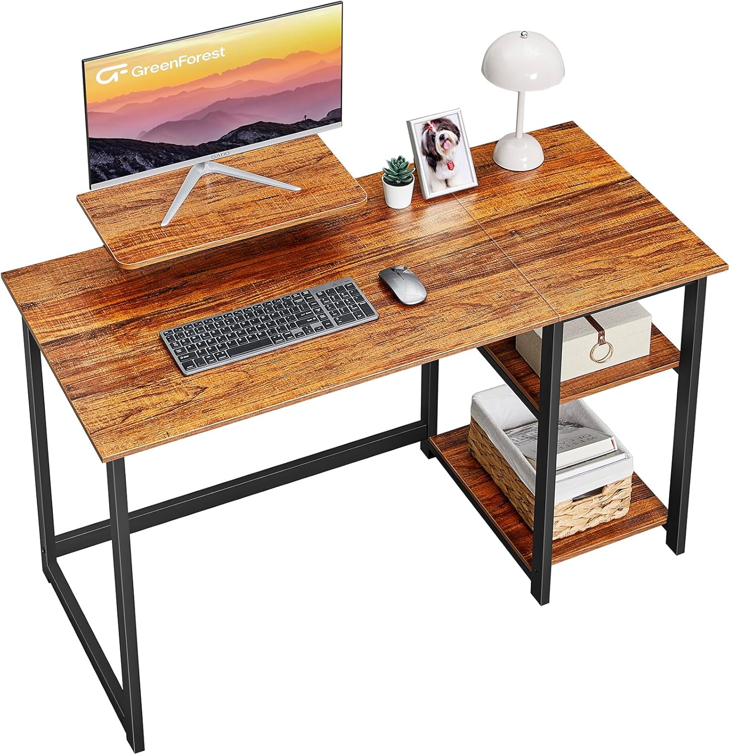Greenforest Computer Desk 40 inch con Ripiani, Walnut - immagine 1