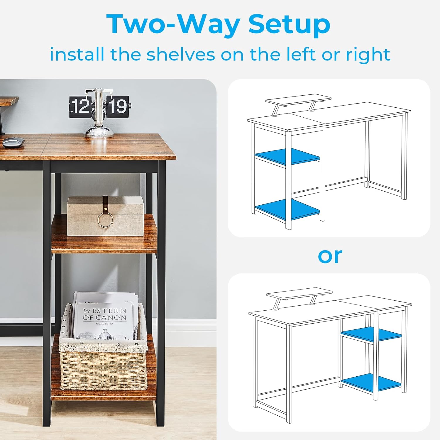 Greenforest Computer Desk 40 inch con Ripiani, Walnut - immagine 5
