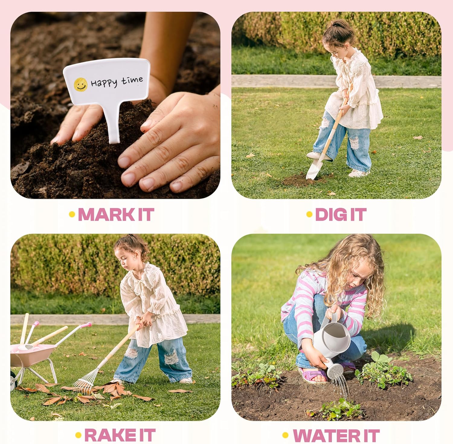 ROBUD Set Attrezzi da Giardino per Bambini, Rosa - immagine 3