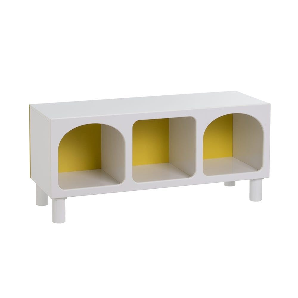 Scaffale per bambini da pavimento in MDF legno bianco e giallo