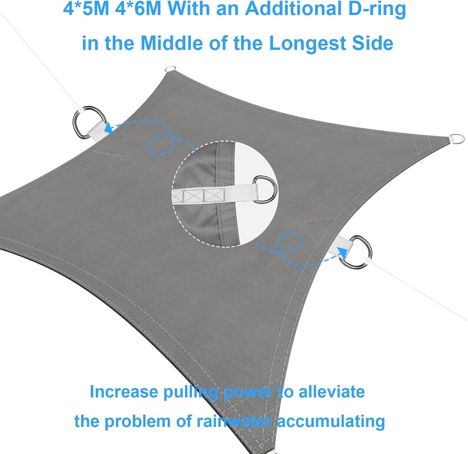 Ankuka Vela Ombreggiante Impermeabile 2x3m, Grigio - immagine 5