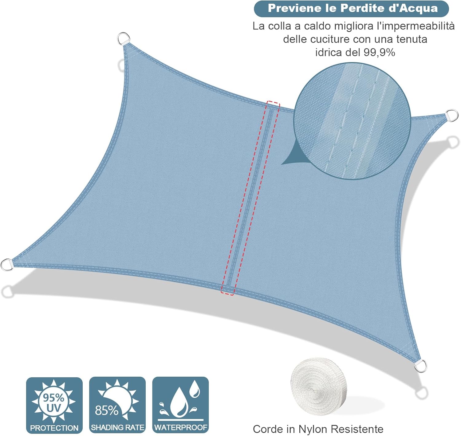 Axt Shade Vela Ombreggiante Rettangolare 3x4m, Grigio Blu - immagine 2