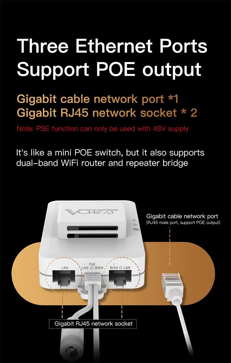 Vonets PoE Gigabit Ripetitore WiFi Bridge Router VAR1200-H - immagine 3