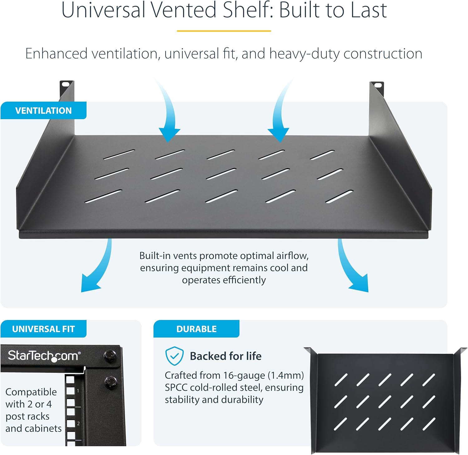 Startech.com Ripiano Rack 19" 2U Ventilato - immagine 3