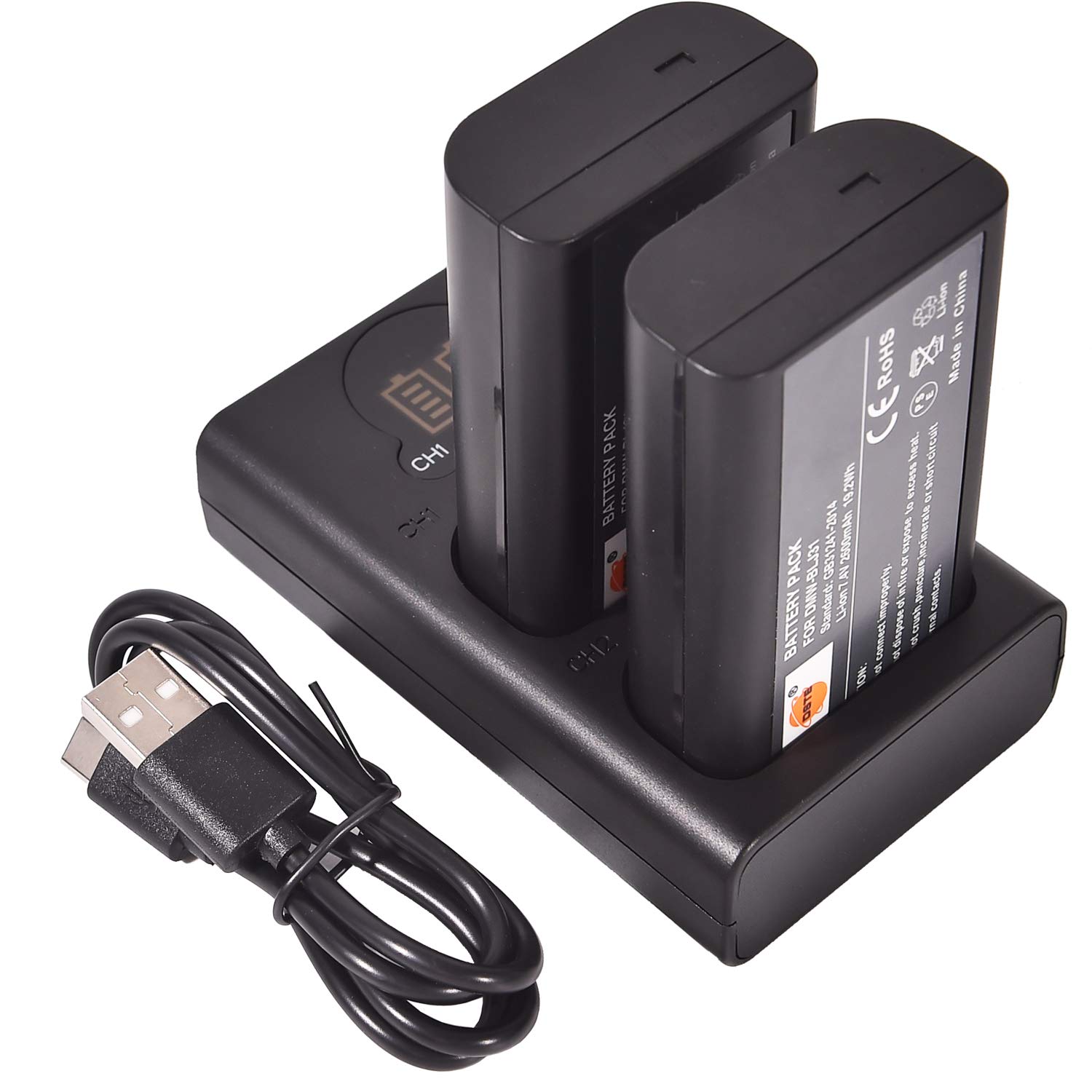 DSTE DMW-BLJ31 Batteria Ricambio + Caricatore USB Doppio LCD