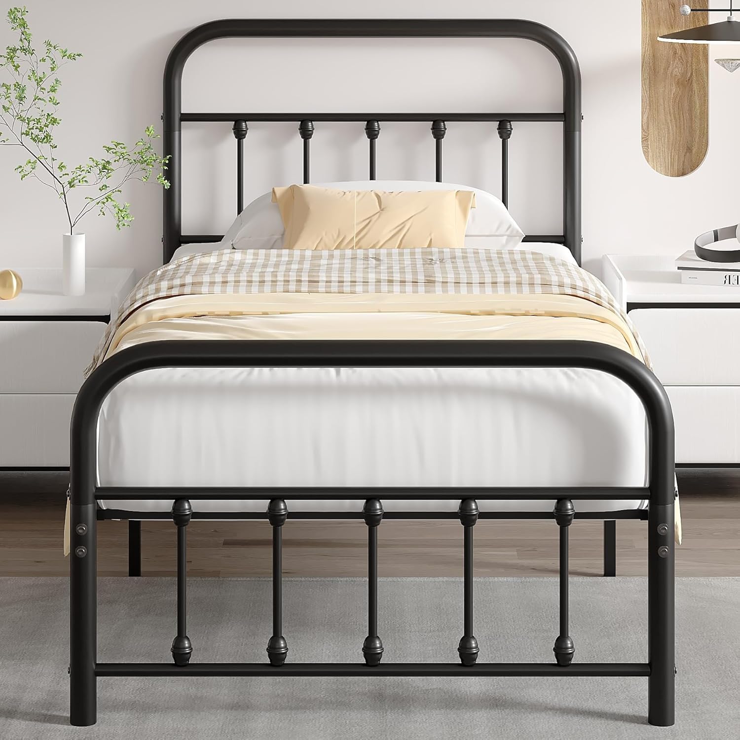 VECELO Struttura Letto 90x200cm in Metallo con Rete a Doghe