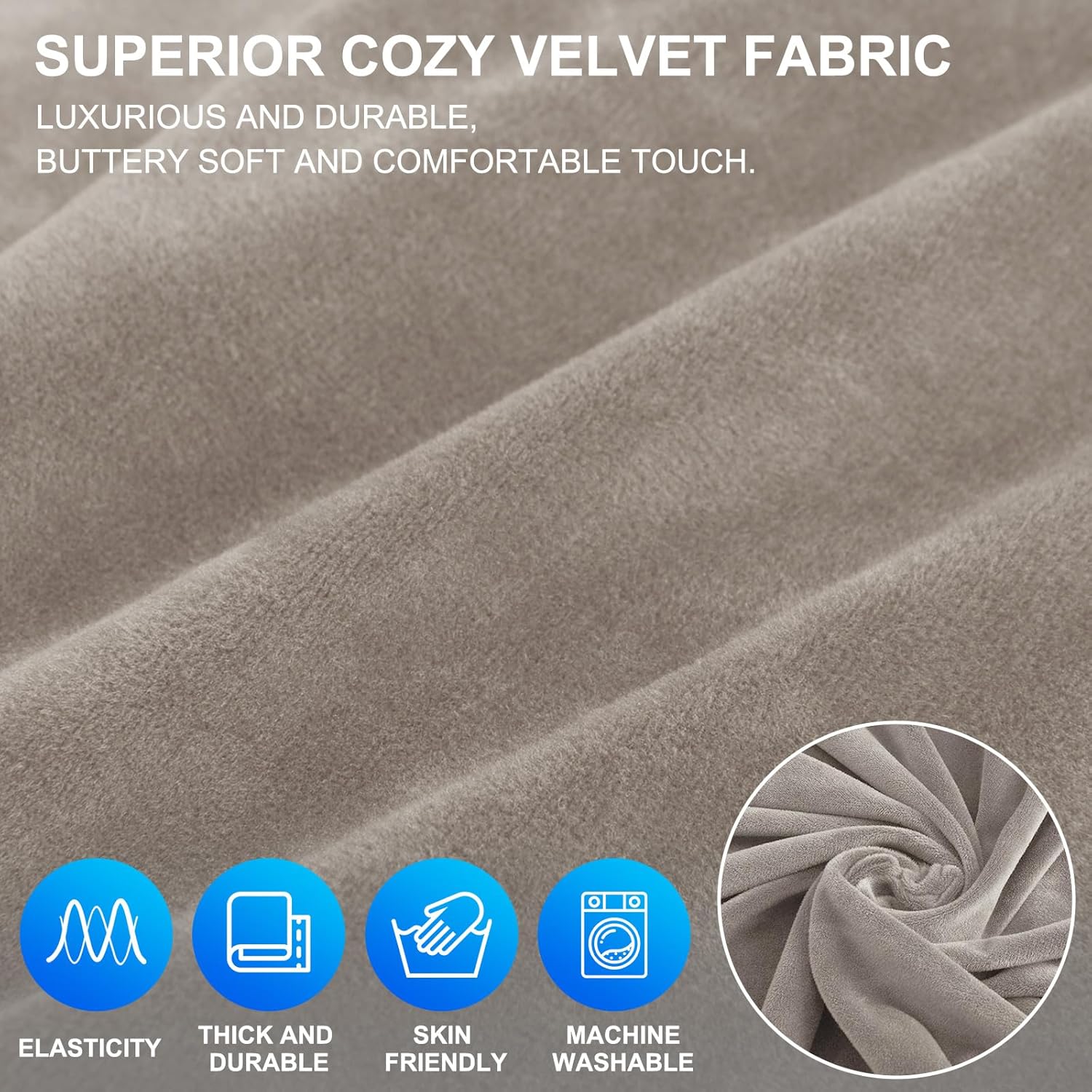 CYCMACO Copridivano Velluto Spesso 4 Posti, Cachi - immagine 3