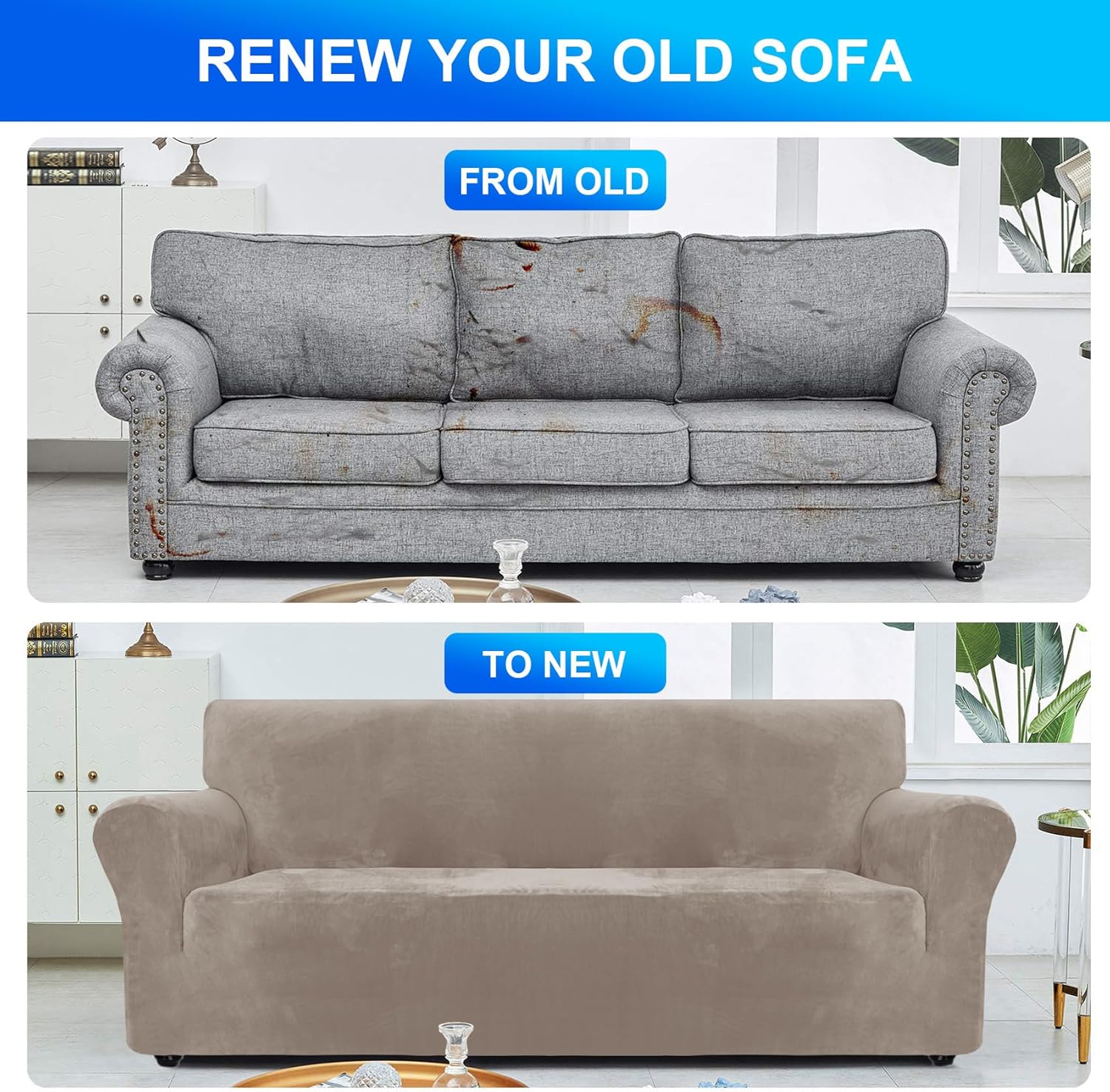 CYCMACO Copridivano Velluto Spesso 4 Posti, Cachi - immagine 5