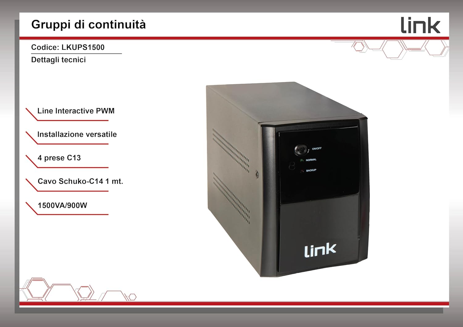 Link LKUPS1500 - Gruppo di Continuità LINE INTERACTIVE 1500 VA - immagine 3