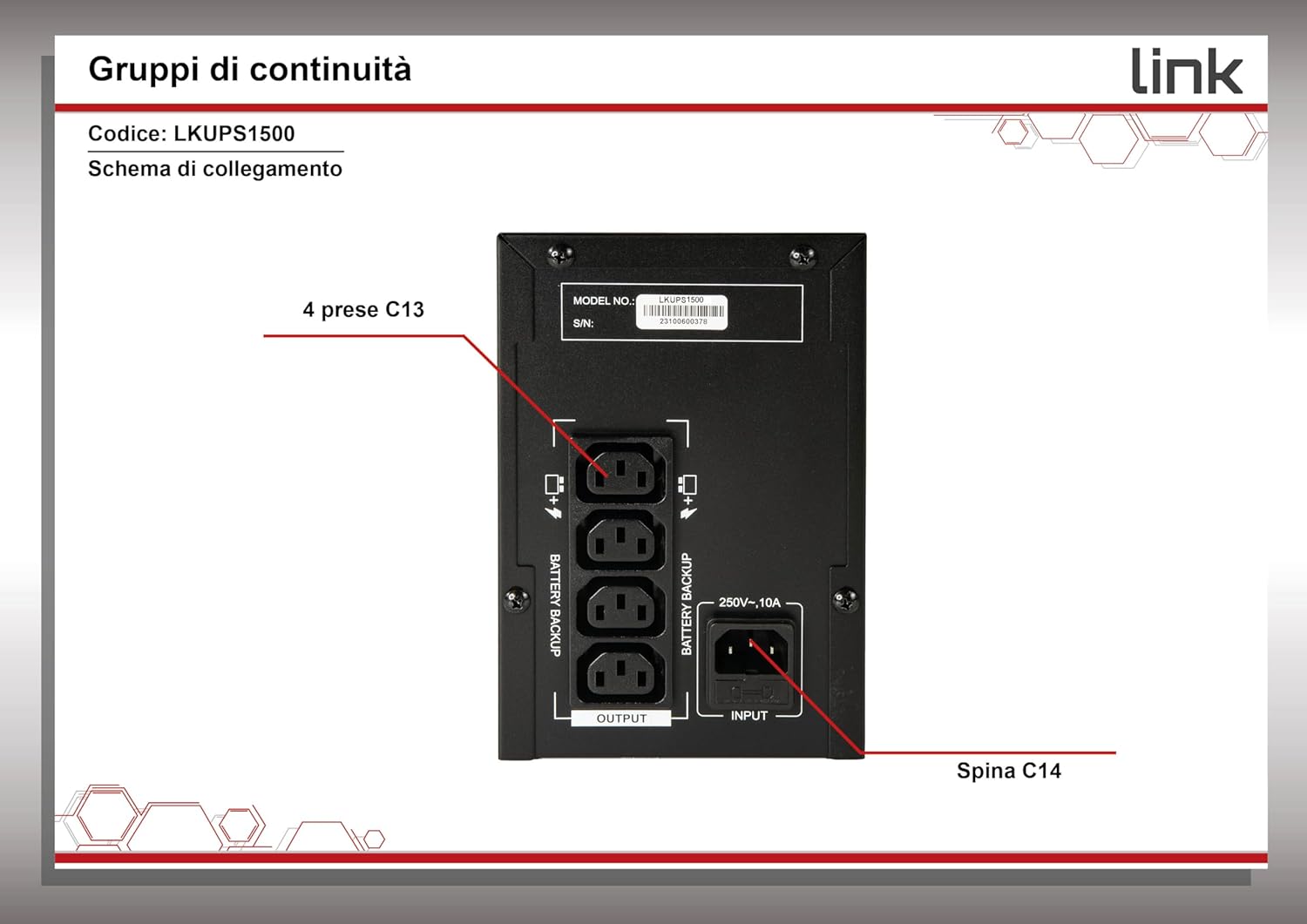 Link LKUPS1500 - Gruppo di Continuità LINE INTERACTIVE 1500 VA - immagine 4