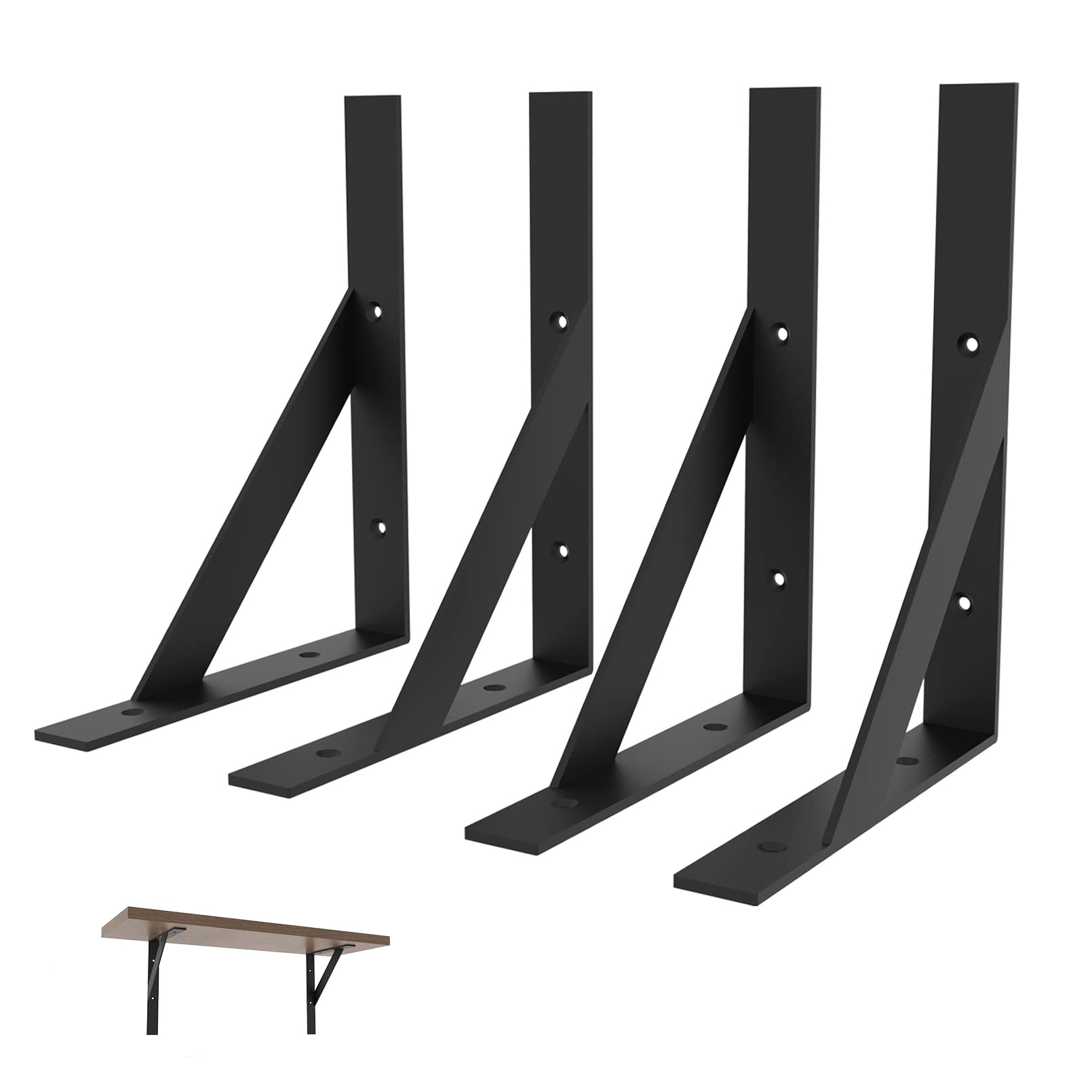 Staffe per Mensole Pesanti 200x255mm Nere 4 Pezzi