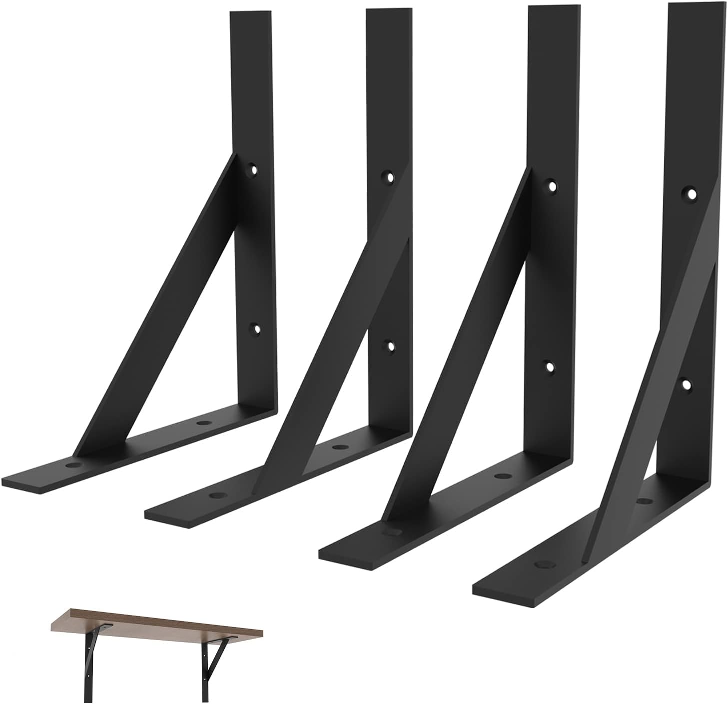 Staffe per Mensole Pesanti 200x255mm Nere 4 Pezzi - immagine 1