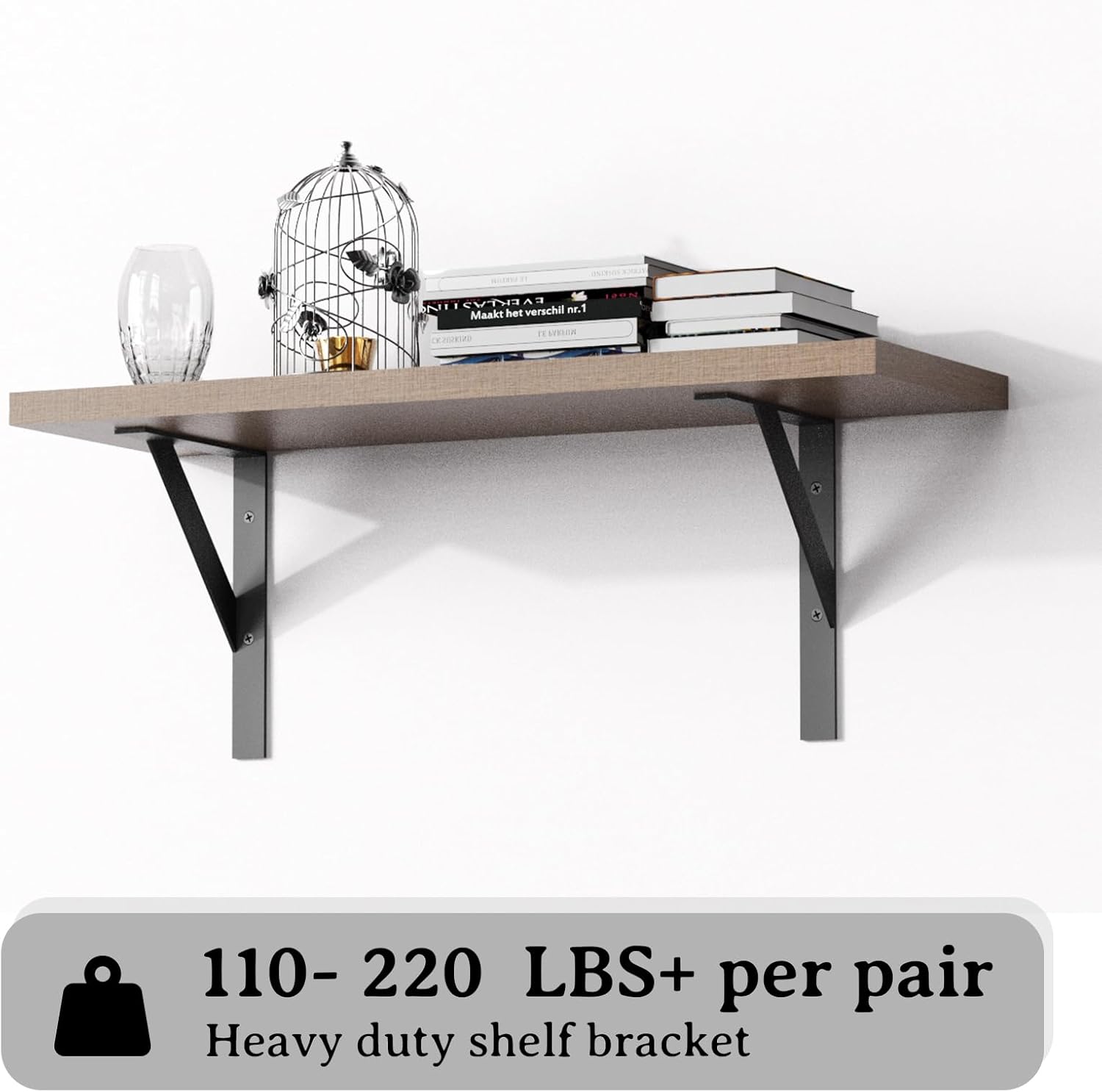 Staffe per Mensole Pesanti 200x255mm Nere 4 Pezzi - immagine 2