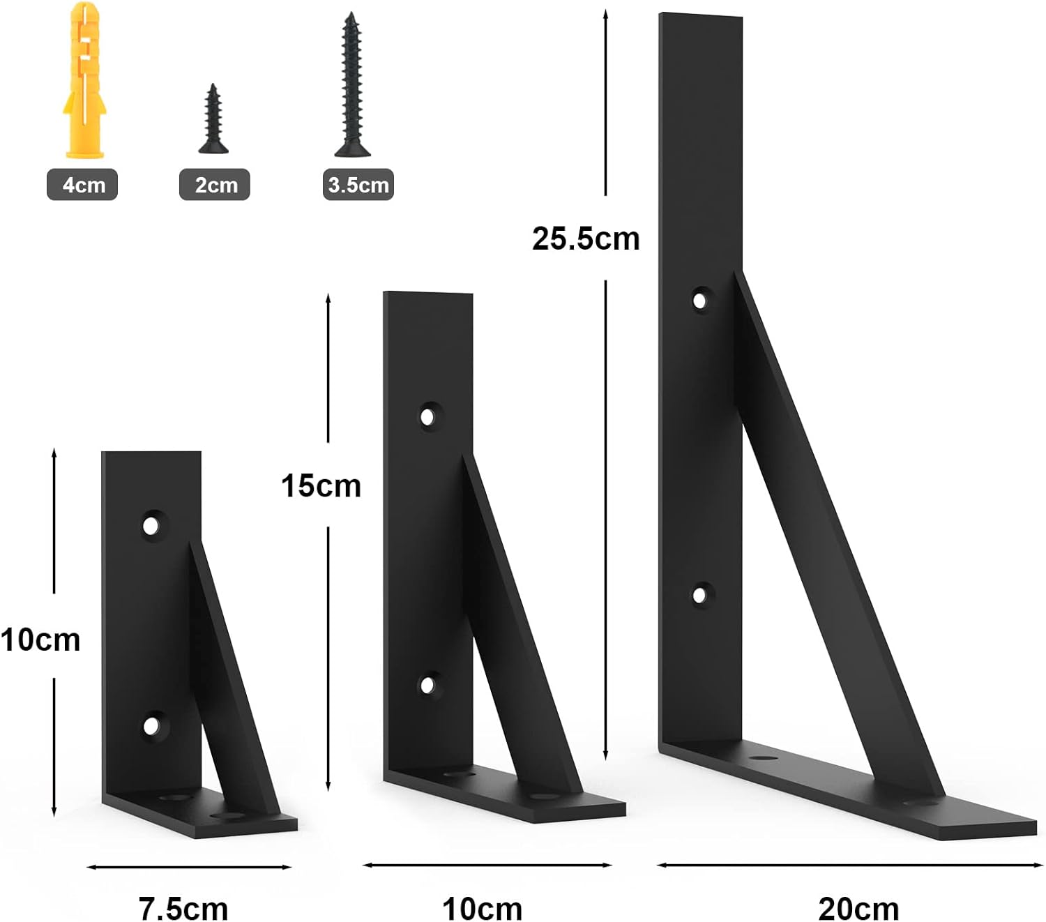Staffe per Mensole Pesanti 200x255mm Nere 4 Pezzi - immagine 4