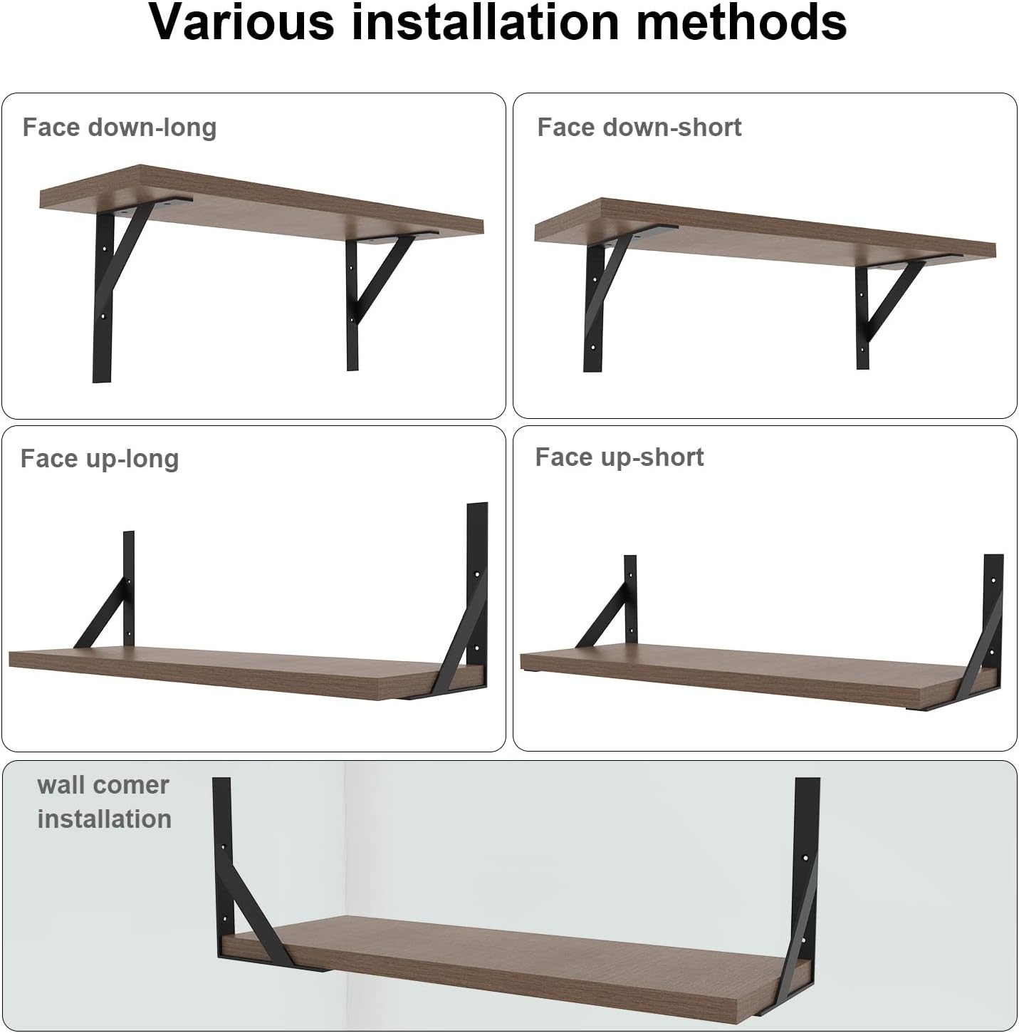 Staffe per Mensole Pesanti 200x255mm Nere 4 Pezzi - immagine 5