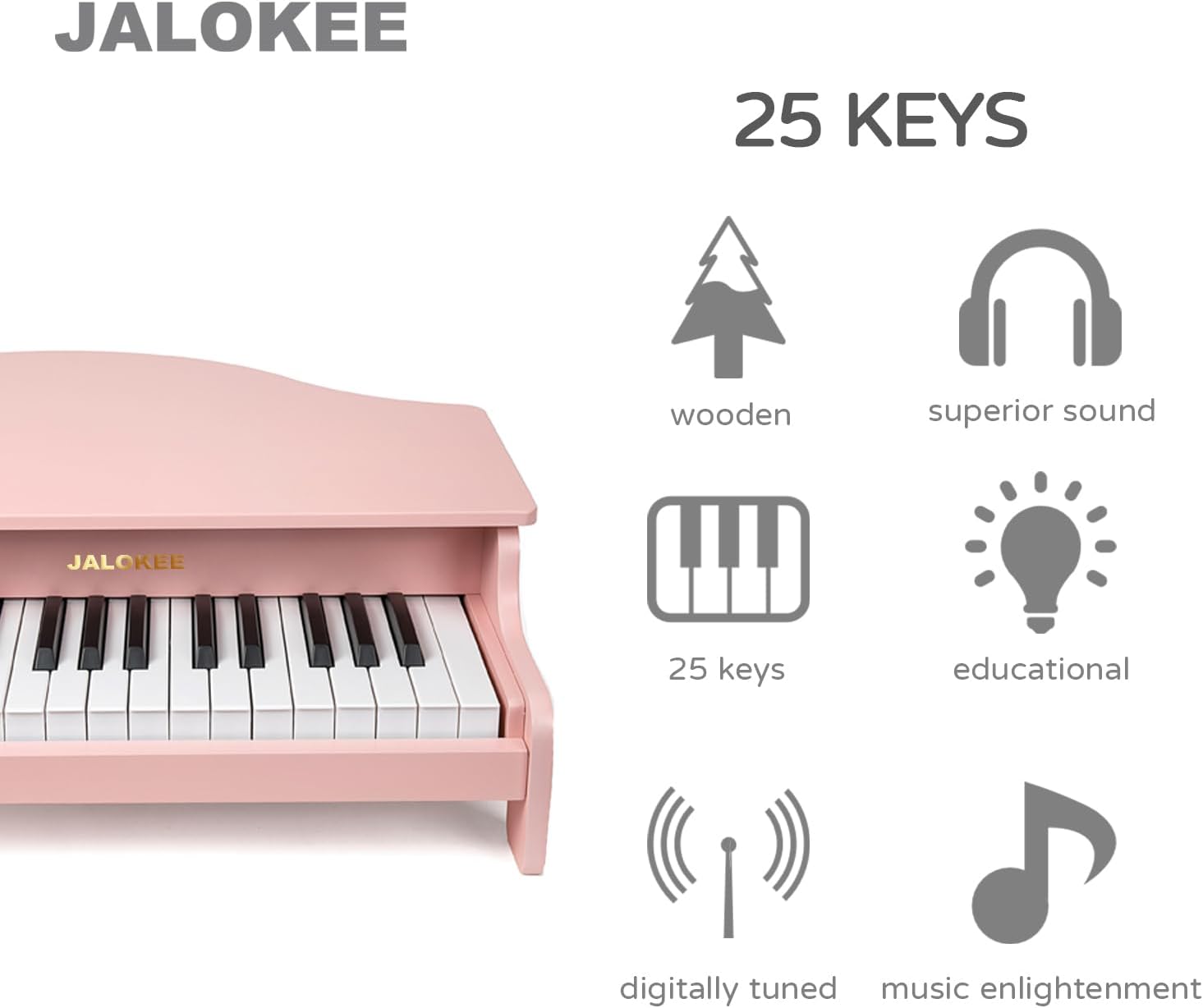 Pianoforte per bambini 25 tasti, strumento educativo in legno, Rosa - immagine 2