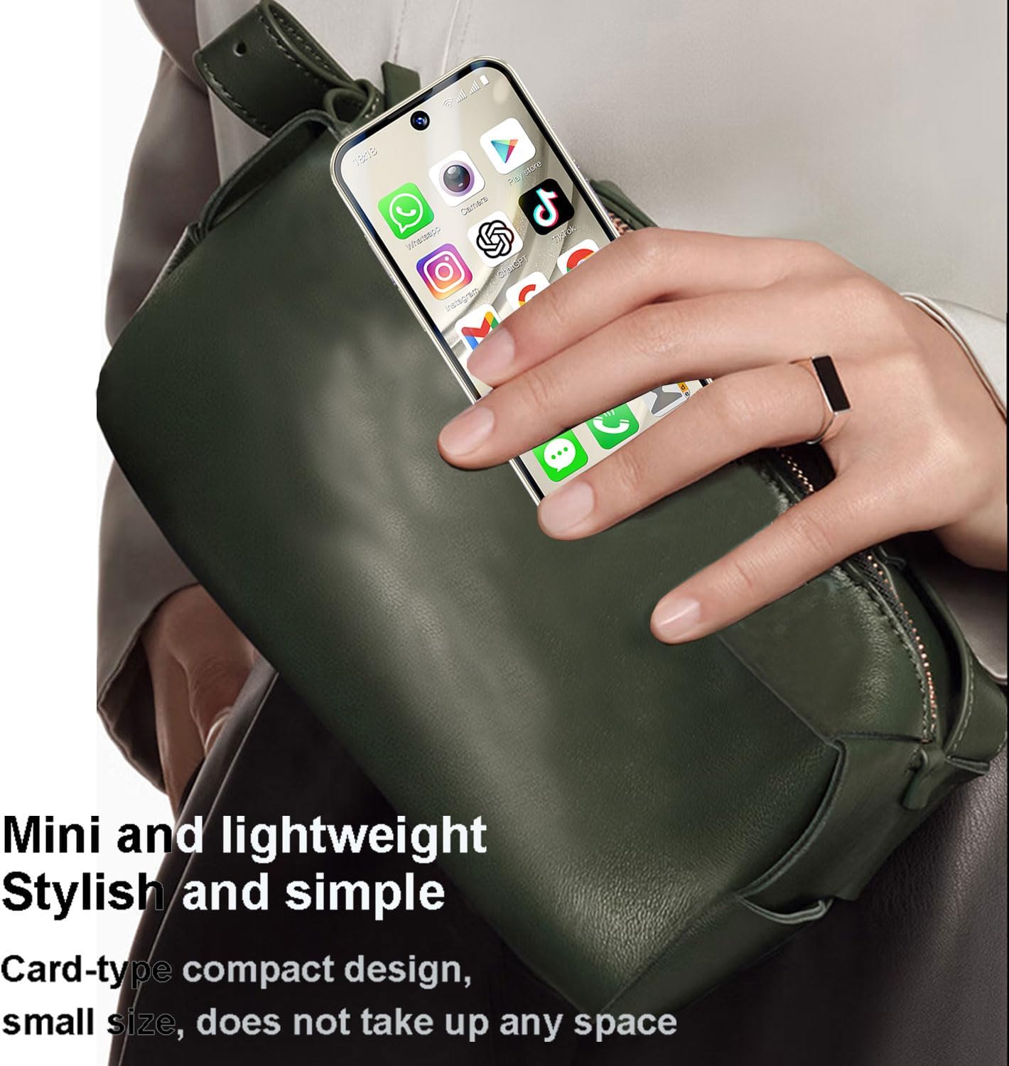 Mini Smartphone 4G Dual SIM 3.88'' Android 12, Beige - immagine 2