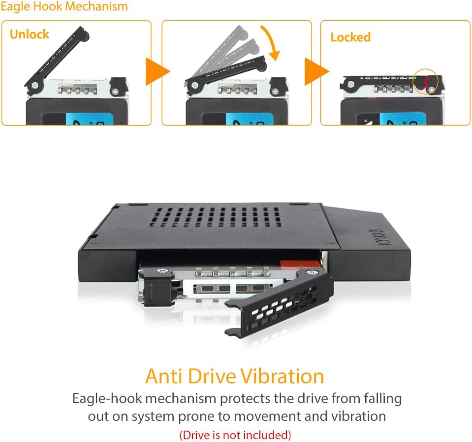 Icy Dock Caddy Adattatore per Disco Rigido con Rack Mobile, Custodia per Rack per SSD/HDD 2,5” SATA Hot-Swap per alloggiamento per unità Ottica Slim CD/Dvd-Rom 12,7 mm - ToughArmor MB411SPO-1B - immagine 4