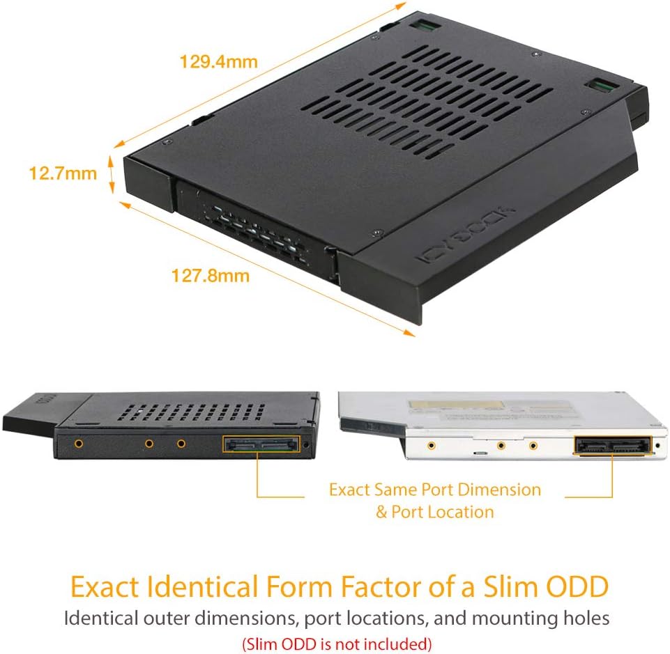 Icy Dock Caddy Adattatore per Disco Rigido con Rack Mobile, Custodia per Rack per SSD/HDD 2,5” SATA Hot-Swap per alloggiamento per unità Ottica Slim CD/Dvd-Rom 12,7 mm - ToughArmor MB411SPO-1B - immagine 7