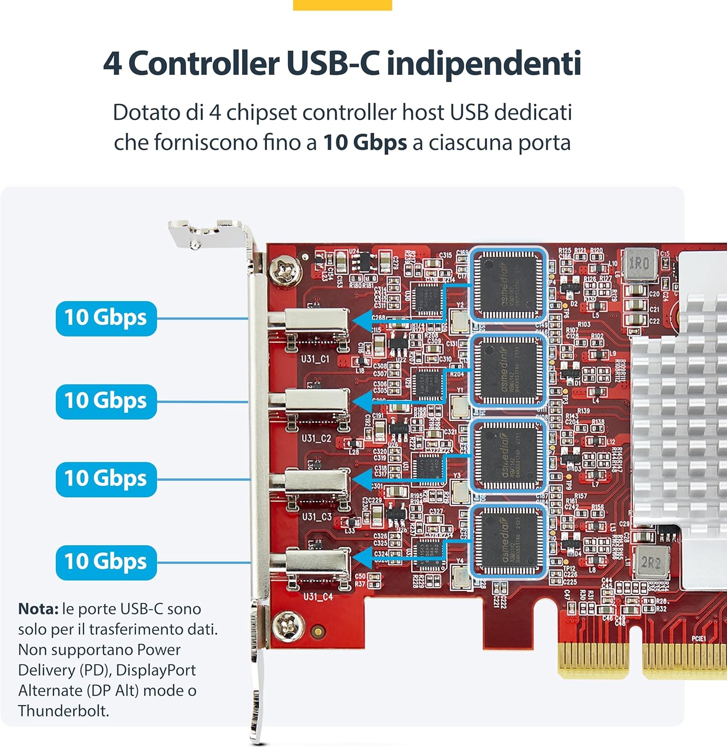 Startech.com Scheda PCIe USB-C a 4 Porte USB 3.2 10Gbps - immagine 3